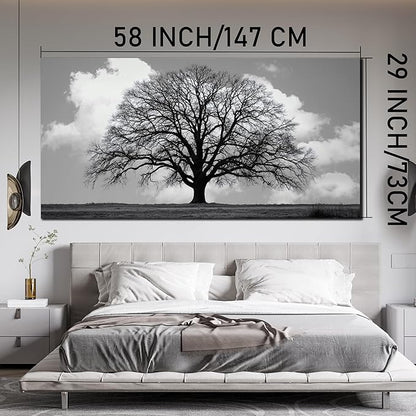 Trogonup Black and White Tree of Life Wall Art for Bedroom Modern Botanical Landscape Pictures for Living Room Office Canvas Prints Ready to Hang 29"x58"