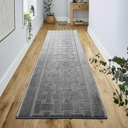 30 Ft Extra Long Non-Slip Grey Hallway Kitchen Runner Rug, 2'7" X 30' Washable Carpet - Rubber Backed, Custom Size Floor Mat for Entryway Stairs Bedroom Bathroom Mudroom