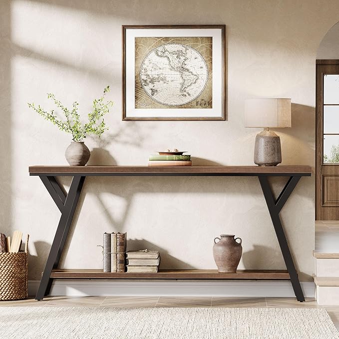 Tribesigns 70.9-Inch Narrow Long Entryway Console Table, Industrial Sofa Table Behind Couch with 2-Tier Storage Shelf for Hallway, Living Room, Entrance, Foyer, Rustic Brown