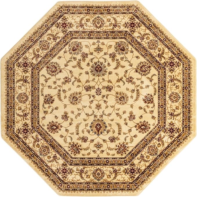 Rugs.com Aditi Collection Rug – 8' Octagon Cream Low Rug Perfect for Living Rooms, Kitchens, Entryways