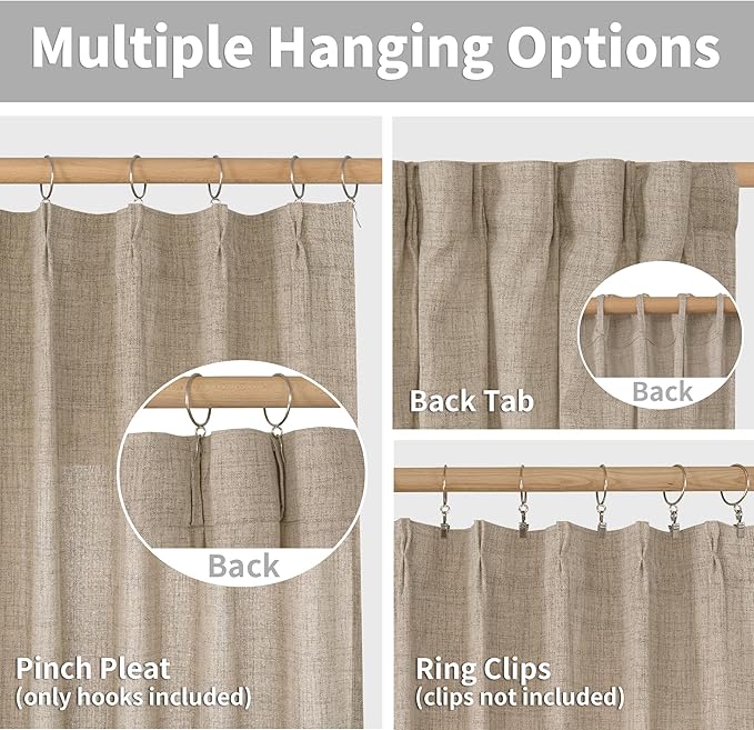 YoungsTex 90 Inch Length Linen Curtains for Living Room 2 Panels, Oatmeal Light Filtering Drapes with Pinch Pleated for Bedroom Office Country Semi Sheer Rustic Back Tab, 40 X 90 Inch