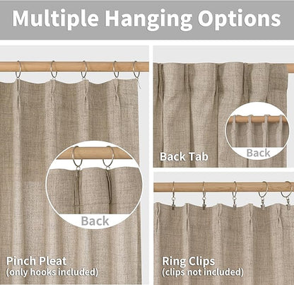 YoungsTex Oatmeal Linen Semi Sheer Curtains 63 Inch Length for Living Room, Light Filtering Window Drapes with Back Tab for Bedroom, 2 Panels, 40 X 63 Inch