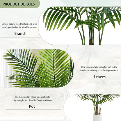 Artificial Fake Palm Tree with 18 Trunks and Real Bark Design, Premium Polyester,Tropical Paradise Palm Tree in Pot (1, White, 6 FT)