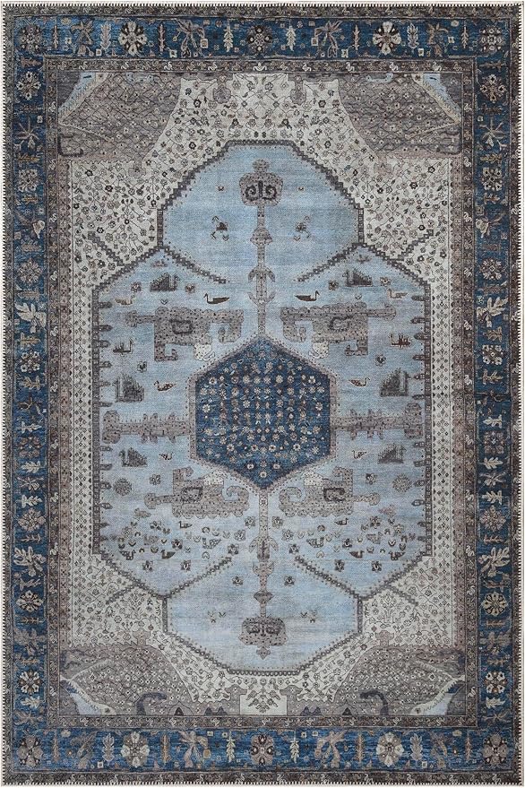 Keen Home Design 9x12 Rug - Machine Washable Area Rug with Non-Slip Backing, Ideal for Living Room, Dining Room, Bedroom - Vintage, Easy Clean, Durable, Low Pile Rug - (9' x 12')
