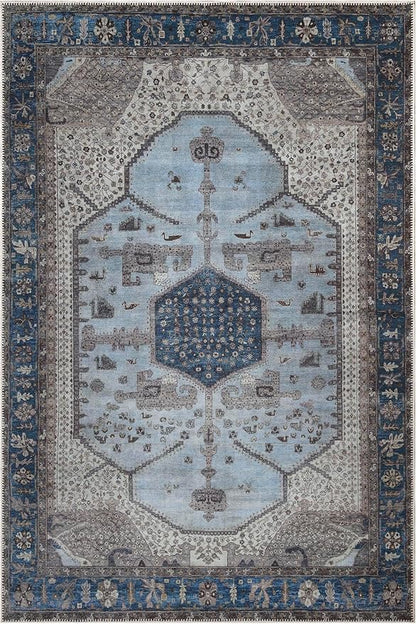 Keen Home Design 5x7 Rug - Machine Washable Area Rug with Non-Slip Backing, Ideal for Living Room, Dining Room, Bedroom - Vintage, Easy Clean, Durable, Low Pile Rug - (5' x 7')