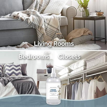 SMELLS BEGONE Air Freshener Home and Linen Spray - Odor Eliminator - Made with Essential Oils - Fresh Cotton Scent - 2 Pack - 16 Ounce