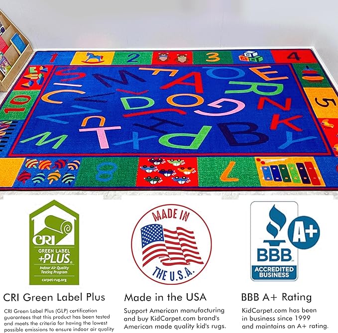 Alphabet and Numbers Teaching Toddler Rug, 6' x 8'6" Rectangle, Educational Classroom Rug, Kids Learning Play Mat | Area Rug for Bedroom or Playroom