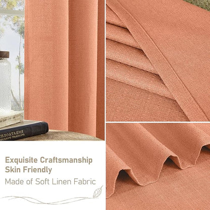 LAMIT Terracotta Linen Curtains for Living Room 84 inch Length 2 Panels, Linen Textured Thermal Insulated Curtains Privacy Grommet Fall Decor Drapes for Bedroom/Farmhouse, 2 Panels, W52 x L84