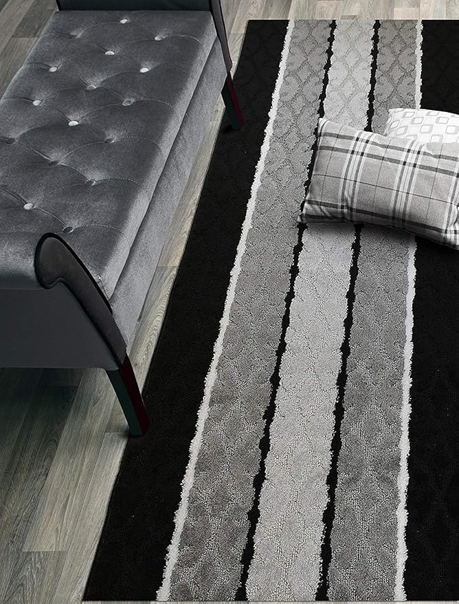 Custom Cut Hallway Runner Rug, Slip Resistant, 31 Inch Wide X Your Choice of Length, Damask Black, 31 Inch X 20 feet
