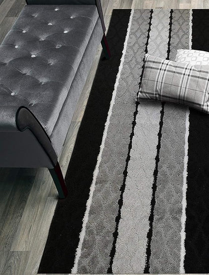 Custom Cut Hallway Runner Rug, Slip Resistant, 31 Inch Wide X Your Choice of Length, Damask Black, 31 Inch X 24 feet