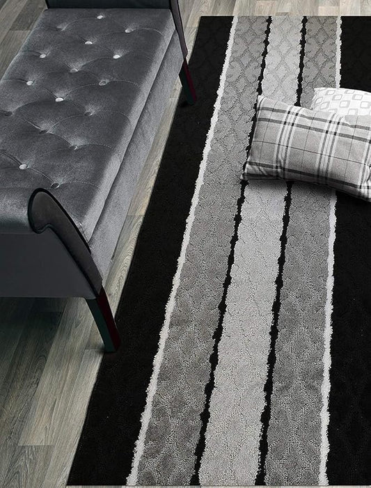Custom Cut Hallway Runner Rug, Slip Resistant, 31 Inch Wide X Your Choice of Length, Damask Black, 31 Inch X 7 feet