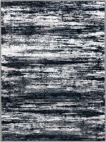 KOZYFLY Washable Area Rug 5x7 Modern Ombre Living Room Thin Rug Non-Slip Soft Striped Area Rug for Bedroom, Black Navy Blue Grey Abstract Carpet for Laundry Kid Room