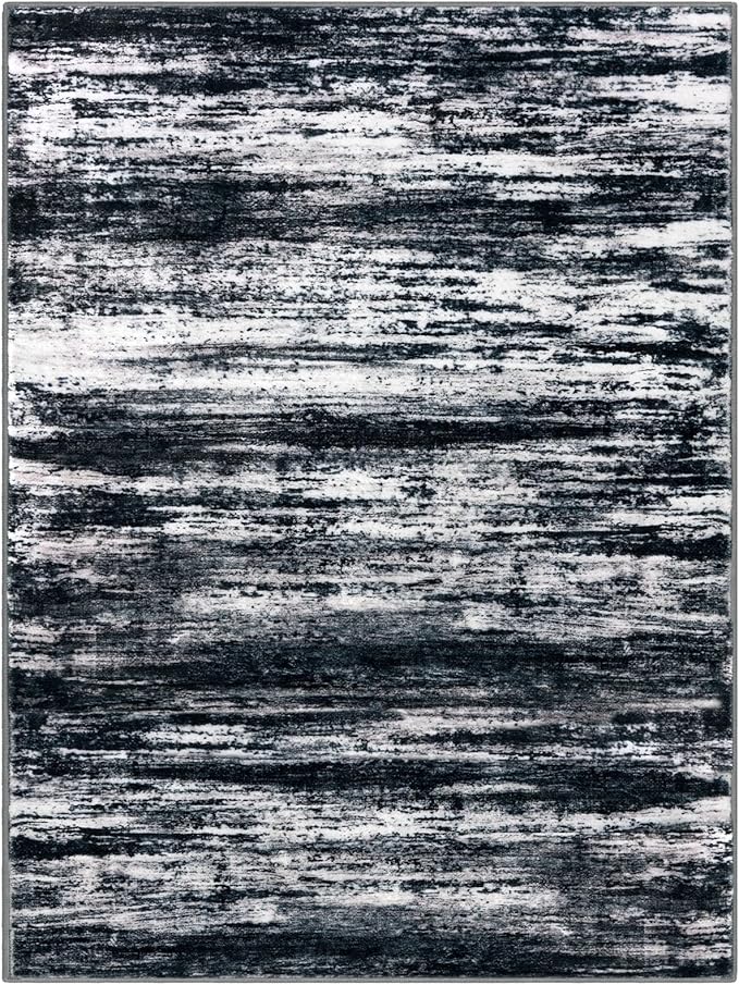 KOZYFLY 4x6 Area Rug Modern Ombre Rugs for Bedroom, Washable Rug Non-Slip Soft Striped Living Room Rug, Black Navy Blue Grey Abstract Carpet for Laundry Nursery