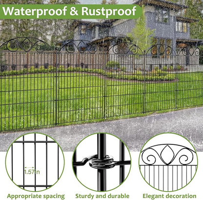 10 Panels No Dig Decorative Garden Fence Panel – 28" H X 19.6' L Rustproof Metal Dog Fence Outdoor for Yard, Animal Barrier Fence for Pet, Garden Border, Patio, Flower Beds| Temporary Fencing
