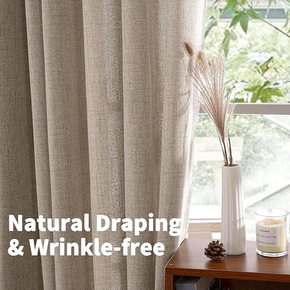 YoungsTex Oatmeal Linen Curtains 84 lnches Length 2 Panels for Living Room, Burlap Semi Sheer Drapes with Bronze Grommet Light Filtering Window Treatments for Bedroom Farmhouse, 52 X 84 Inch