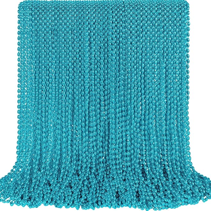 SHAOQINLIN 100 PCS Teal Bead Necklaces, Teal Mardi Gras Beads Necklaces Turquoise Party Beads Necklace Bulk Oval Beaded Necklaces for Mardi Gras, Christmas, School Spirit Day Party Favors