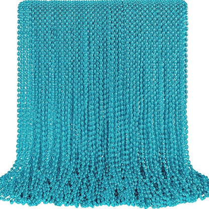 SHAOQINLIN 100 PCS Teal Bead Necklaces, Teal Mardi Gras Beads Necklaces Turquoise Party Beads Necklace Bulk Oval Beaded Necklaces for Mardi Gras, Christmas, School Spirit Day Party Favors