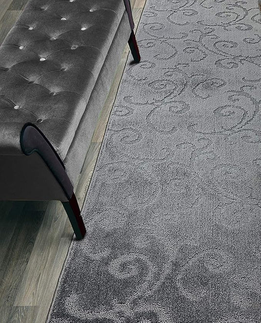 24 FT Long Non Slip Washable Carpet Runner Rug with Rubber Backing, Custom Floor Mat for Kitchen Hallway Stairs Bedroom Bathroom Entry, Scroll Anthracite Grey, Your Choice of Length