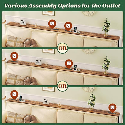 SUPERJARE 102.4 Inch Sofa Table with Power Outlets and USB-C Ports, 5.9 Inch Narrow Console Tables, Entryway Hallway Couch Tables with Storage, Behind Sofa, Small Spaces, Living Room, Rusitc Brown