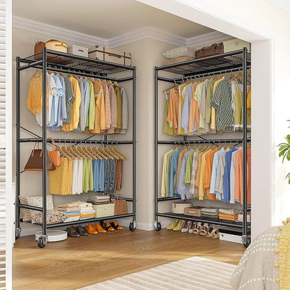 Raybee 80.32" H Clothes Rack,Rolling Clothing Racks for Hanging Clothes Heavy Duty Portable Garment Rack with Wheels 35.4" Wx15.75 Dx80.32 H,Black