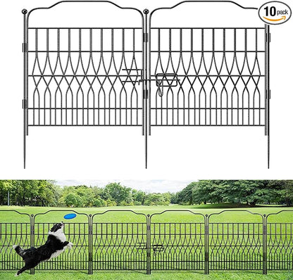 Bepatio 10 Panels Garden Fence Border with Latch, 24in (H) x 20ft (L) Dog Fence Outdoor for Yard, Arc Metal Fencing Panels, Durable Animal Barrier Fencing for Outdoor, Patio, Flower Bed