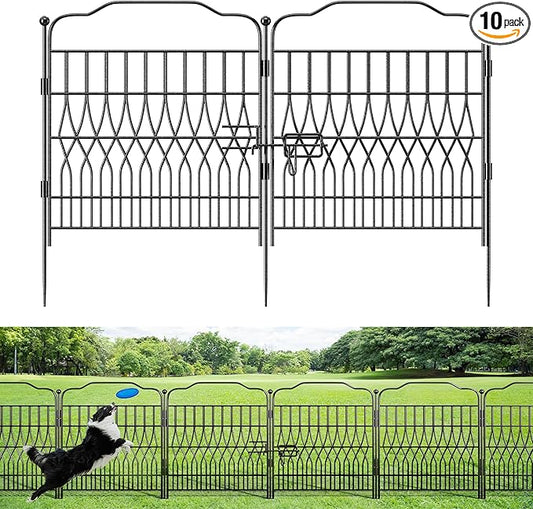 Bepatio 10 Panels Garden Fence Border with Latch, 24in (H) x 20ft (L) Dog Fence Outdoor for Yard, Arc Metal Fencing Panels, Durable Animal Barrier Fencing for Outdoor, Patio, Flower Bed