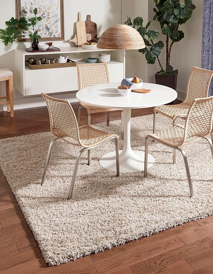 Unique Loom Solid Shag Collection Area Rug (5' 1" Square, Taupe)