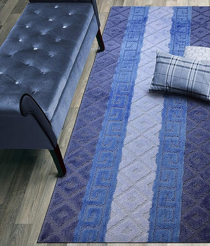 Custom Cut Hallway Runner Rug, Slip Resistant, 31 Inch Wide X Your Choice of Length, Meander Blue, 31 Inch X 24 feet
