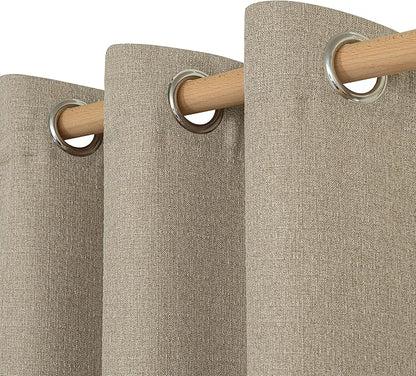 LAMIT Taupe Linen Curtains for Bedroom, 90 inches Grommet Thermal Insulated Thick Burlap Farmhouse Curtains Noise Reducing Window Treatment Drapes for Living Room, Set of 2 Panels, W52 x L90