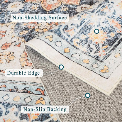 vivorug Runner Rug 2'x8' Washable Non-Slip Boho Runners for Hallways Kitchen Entryway Laundry Room Carpet Hallway Runner Orange/Navy