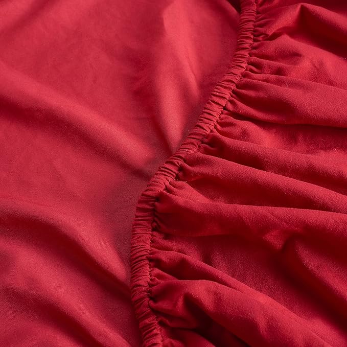 Serta Simply Clean Super Soft Hypoallergenic Stain Resistant Deep Pocket 4 Pieces Solid Bed Sheet Set, Full, Red