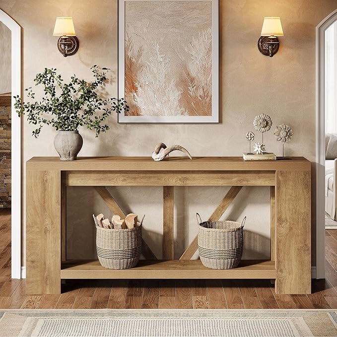 Tribesigns 70.9" Extra Long Entry Table, Farmhouse Wood Console Table with Storage, Modern Accent Sofa Table Behind Couch Foyer Tables for Entryway, Living Room, Entrance, Light Brown