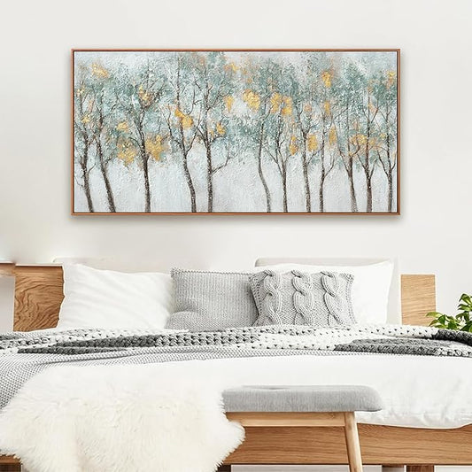 Wall Art Modern Artwork Canvas Prints Framed Picture Green Plant Forest Abstract Tree Contemporary Wall Art Bedroom Living Room Office Decoration Framed Ready To Hang 24x48 Inch