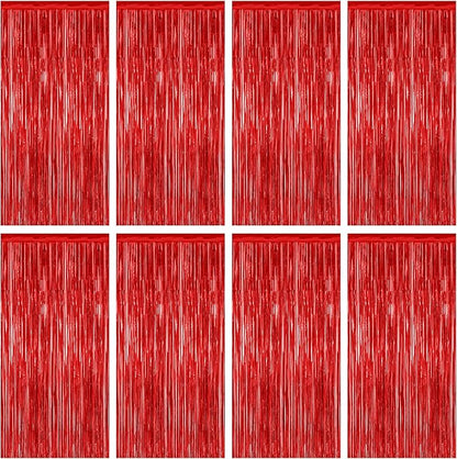 8 Pack Red Backdrop, 3.28 FT x 7.05 FT Streamer Party Decorations, Metallic Foil Fringe Curtains Party Streamer Photo Booth Backdrop, Red Tinsel Canival Theme Party Decor for Engagement Birthday