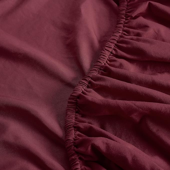 Serta Simply Clean Super Soft Hypoallergenic Stain Resistant Deep Pocket 4 Pieces Solid Bed Sheet Set, King, Burgundy