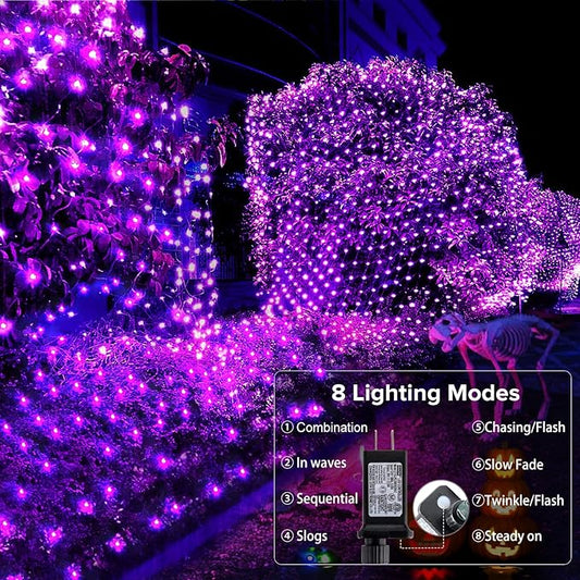 BlcTec Halloween Lights Outdoor 360 LED 9.8ft x 6.6 Purple Halloween Lights with 8 Modes, Timer, Connectable, Waterproof & Dark Green Wire Design for Lawn, Porch, Shrub, Bushes Outdoor Decorations