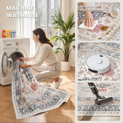 zesthome 6x9 Area Rug, Super Soft Washable Rugs for Living Room, Non-Slip Stain Resistant Vintage Rugs, Ultra-Thin Large Area Rugs (Multi,6'x9')