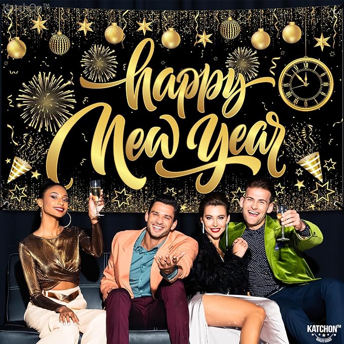 KatchOn, XtraLarge Happy New Year Banner - 72x44 Inch | Happy New Year Backdrop for New Years Decorations 2026 | NYE Eve Banner for NYE Decorations 2026 | New Years Eve Party Supplies 2026