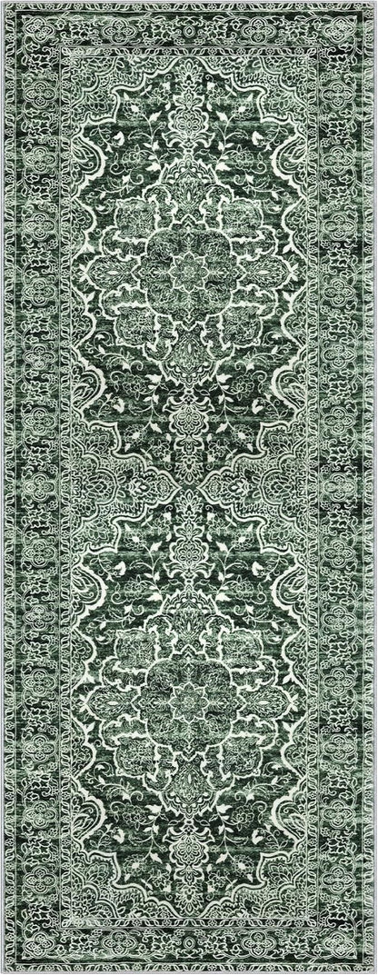 KUTA Runners for Hallways 2x6 Dark Green, Vintage Floral Rug Non-Slip Washable Kitchen Rugs Printed Retro Distressed Flower Carpet Entryway Rugs for Bedroom Laundry Nursery