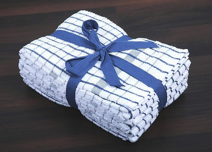 AMOUR INFINI Terry Dish Towels Pack of 4 Highly Absorbent Quick Dry Super Soft 20x28 Inch Kitchen Towel with Hanging Loop for Cleaning & Drying Dishes (Blue)