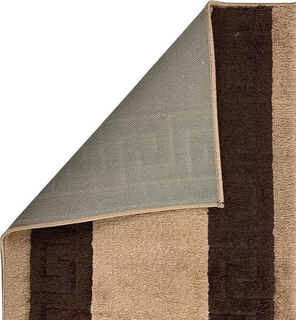 Washable Custom Size Runner Rug Meander Design Beige Brown, (4 Feet Length x 26 Inch Width) Custom Cut Slip Resistant Rubber Backing Runner Rugs, Extra Long Runner Rugs for Hallways