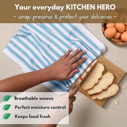 Native Fab Stripe Kitchen Towels - 100% Cotton - 12 Pack - 16"x26" - Striped Tea Towels, Dish Cloths for Drying Dishes, Absorbent, Quick Dry Towel Set with Hanging Loop - Turquiose Blue