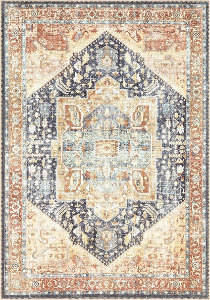 Keen Home Design 9x12 Rug - Machine Washable Area Rug with Non-Slip Backing, Ideal for Living Room, Dining Room, Bedroom - Vintage, Easy Clean, Durable, Low Pile Rug - (9' x 12')
