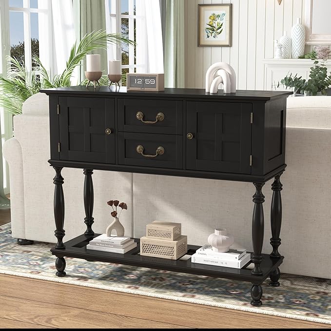 Console Table with Drawers, Vintage Entryway Tables with Storage and Shelf, Hallway Table with Turned Legs, Narrow Behind Couch Sofa Table for Entryway, Hallway, Living Room