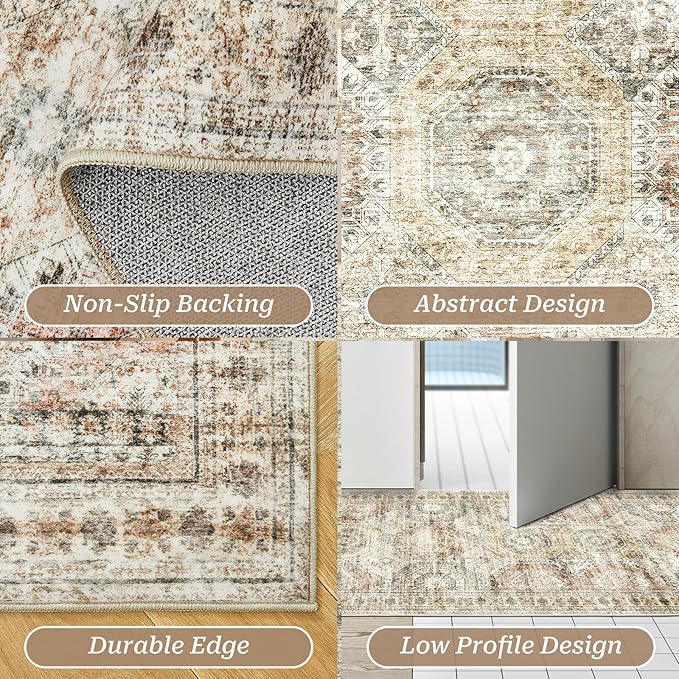Long Bathroom Rugs Runner - Washable Runner Rugs for Hallway 2x10, Ultra-Thin Soft Kitchen Carpet Runner, Anti Slip Backing Runner Rugs for Entrance, Bedroom, Living Room(2'x10', Brown/Pink)