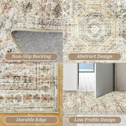 Long Bathroom Rugs Runner - Washable Runner Rugs for Hallway 2x10, Ultra-Thin Soft Kitchen Carpet Runner, Anti Slip Backing Runner Rugs for Entrance, Bedroom, Living Room(2'x10', Brown/Pink)