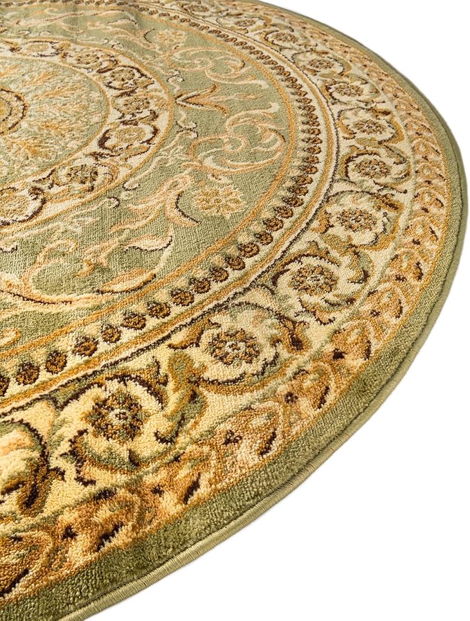 Rugs.com Chateau Collection Rug – 6 Ft Round Light Green Medium-Pile Rug Perfect for Kitchens, Dining Rooms