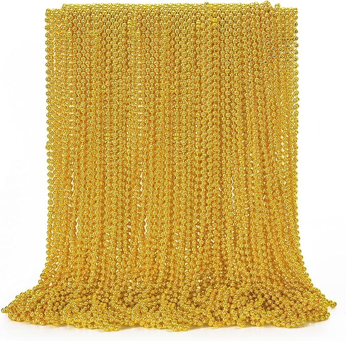 72PCS Mardi Gras Beads, Gold Bead Necklace Christmas Stuff Bulk, 33" Mardi Gras Beads Necklace Costume Bulk, Festival Parade Throw for Christmas Mardi Gras St Patricks Birthday Pirate Party Supplies