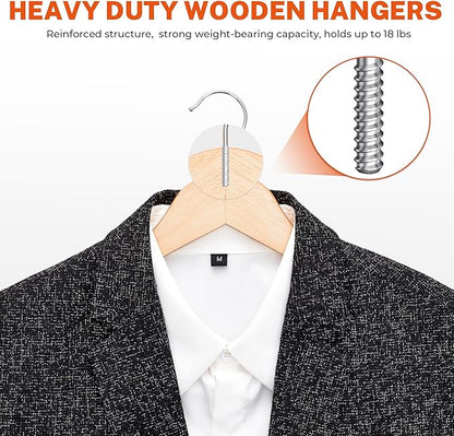HOUSE DAY Wooden Hangers with Clips 24 Pack,Wooden Suit Hangers Skirt Hangers Solid Wood Pants Hangers Natural Smooth Finish Wood Hangers with Durable Metal Clips for Blouse, Dress, Coat, Jacket