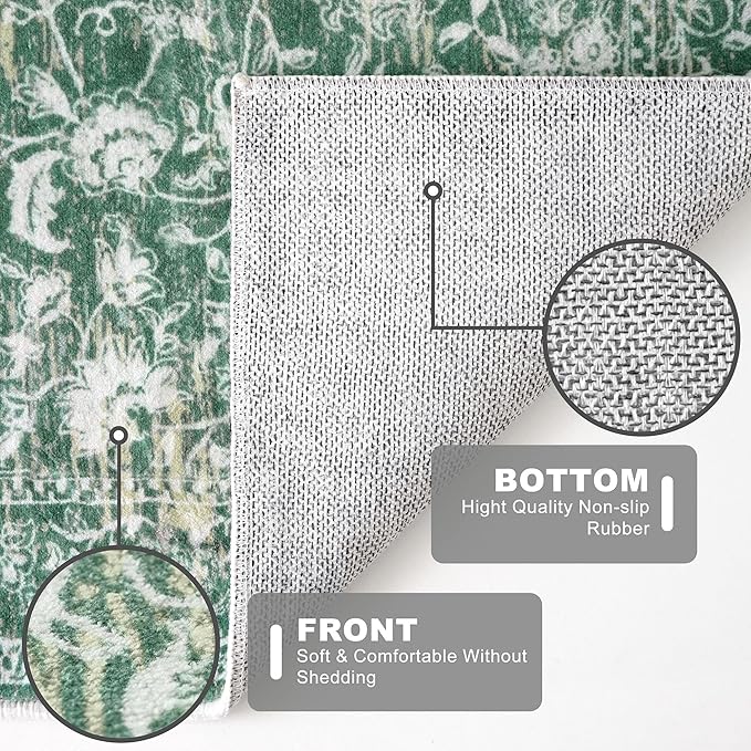 KILOCOCO Moroccan Small Area Rug 2x3 Entryway Rugs Printed Vintage Floral Washable Rug Non-Slip Kitchen Rug Indoor Door Mat, Accent Throw Small Rugs for Laundry Room Bedroom Entrance, Green
